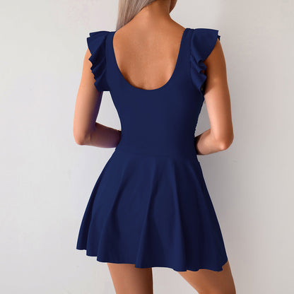 Women's One Piece Swim Dress Tummy Control Swimsuit Slimming Ruffle