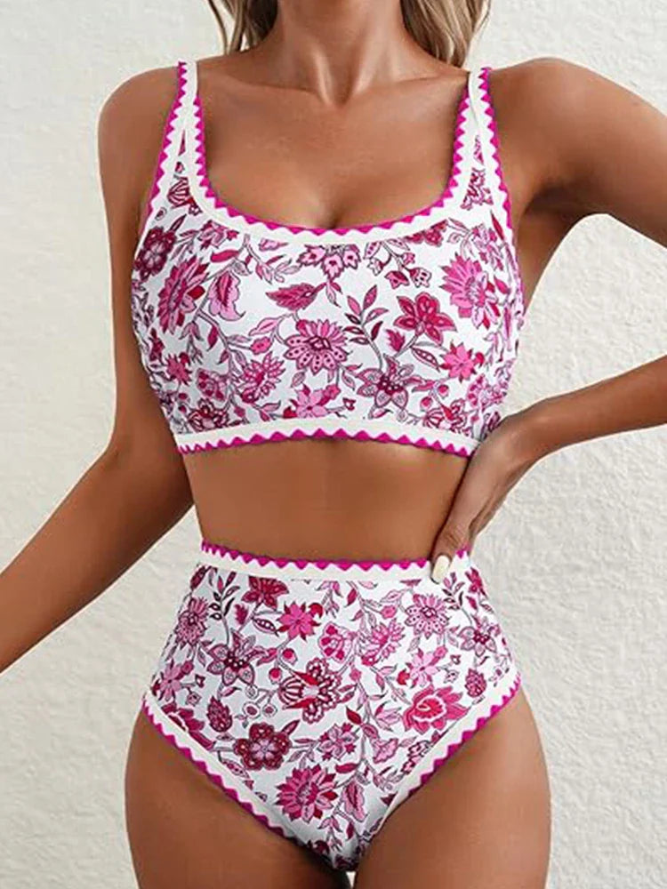 Women's Floral Print Whip Stitch 2 Piece Swimsuits