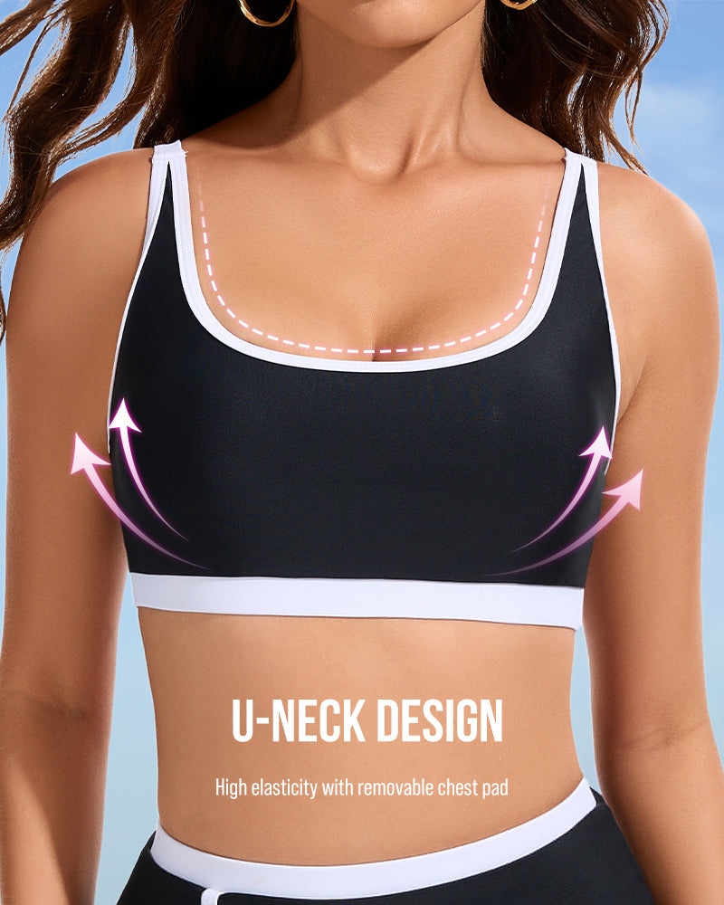 Women's Sporty Color Block Side Slit Skirted Bikini Set