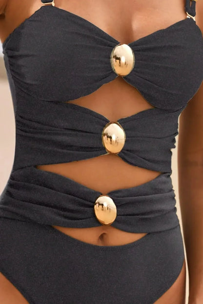 Women's Cutout Ruched Sweetheart Neck One-Piece Swimsuit Tummy Control