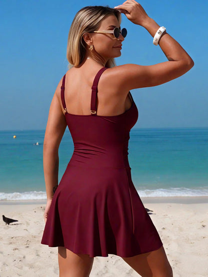 Women's Ruched V-Neck One-Piece Swimsuit Tummy Control